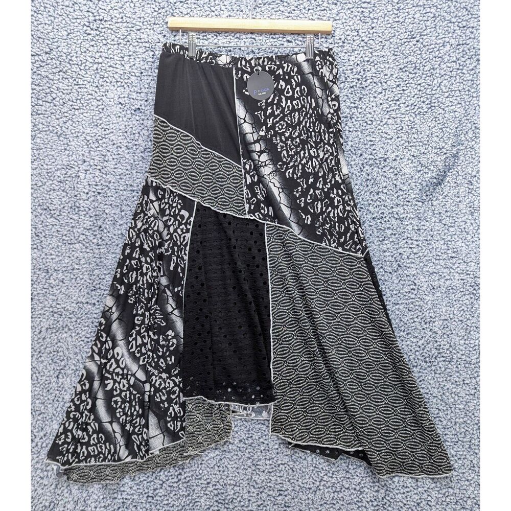 NWT P. Luca Milano Patchwork Maxi Skirt Size LG Boho Hippie Whimsigoth Black